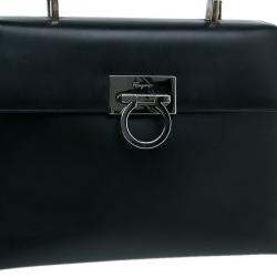 Salvatore Ferragamo Black Leather Kelly Top Handle Bag