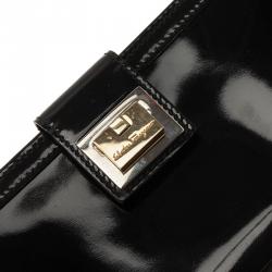 Pre Owned Salvatore Ferragamo Black Patent Leather Continental Wallet