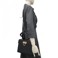 Salvatore Ferragamo Black Embossed Calfskin Leather Kelly Top Handle Shoulder Bag