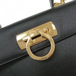 Salvatore Ferragamo Black Embossed Calfskin Leather Kelly Top Handle Shoulder Bag