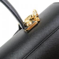 Salvatore Ferragamo Black Embossed Calfskin Leather Kelly Top Handle Shoulder Bag