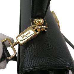 Salvatore Ferragamo Black Embossed Calfskin Leather Kelly Top Handle Shoulder Bag