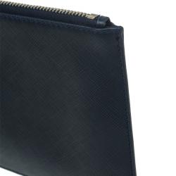 Pre Owned Salvatore Ferragamo Navy Blue Leather Gancio Wristlet Clutch