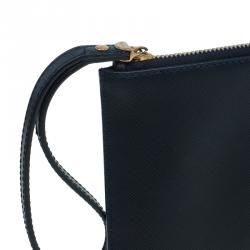 Pre Owned Salvatore Ferragamo Navy Blue Leather Gancio Wristlet Clutch