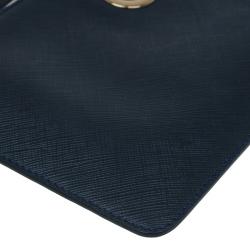 Pre Owned Salvatore Ferragamo Navy Blue Leather Gancio Wristlet Clutch