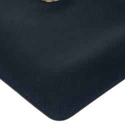 Pre Owned Salvatore Ferragamo Navy Blue Leather Gancio Wristlet Clutch