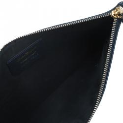 Pre Owned Salvatore Ferragamo Navy Blue Leather Gancio Wristlet Clutch