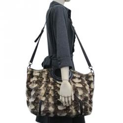 Pre Owned حقيبة يد سالفاتوري فيراغامو فياميتا فراء بيضاء/بني