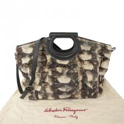 Pre Owned حقيبة يد سالفاتوري فيراغامو فياميتا فراء بيضاء/بني