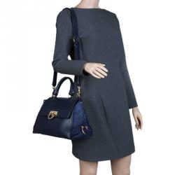 مملوكة مسبقًا Salvatore Ferragamo Navy Blue Leather and Suede Medium Sofia Top Handle Bag