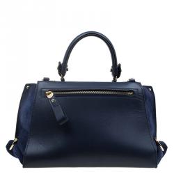 مملوكة مسبقًا Salvatore Ferragamo Navy Blue Leather and Suede Medium Sofia Top Handle Bag