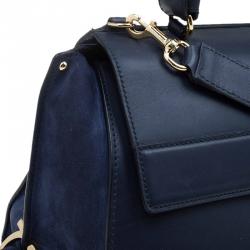 مملوكة مسبقًا Salvatore Ferragamo Navy Blue Leather and Suede Medium Sofia Top Handle Bag