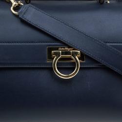 مملوكة مسبقًا Salvatore Ferragamo Navy Blue Leather and Suede Medium Sofia Top Handle Bag