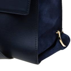 مملوكة مسبقًا Salvatore Ferragamo Navy Blue Leather and Suede Medium Sofia Top Handle Bag