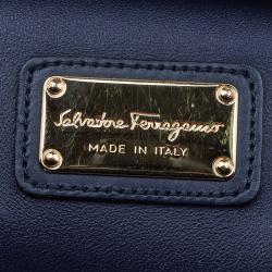 مملوكة مسبقًا Salvatore Ferragamo Navy Blue Leather and Suede Medium Sofia Top Handle Bag