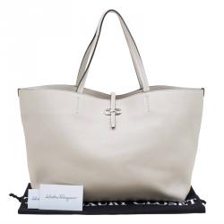 Pre Owned Salvatore Ferragamo Beige Leather Bice Tote