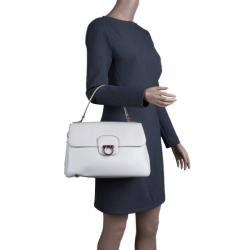 Pre Owned Salvatore Ferragamo Off White Leather Top Handle Bag