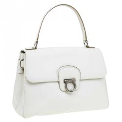 Pre Owned Salvatore Ferragamo Off White Leather Top Handle Bag