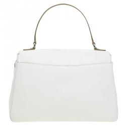 Pre Owned Salvatore Ferragamo Off White Leather Top Handle Bag