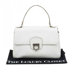 Pre Owned Salvatore Ferragamo Off White Leather Top Handle Bag