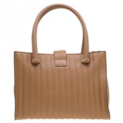 مملوكة مسبقًا Salvatore Ferragamo Brown Vertical Stripe Leather Marlene Tote