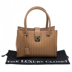 مملوكة مسبقًا Salvatore Ferragamo Brown Vertical Stripe Leather Marlene Tote