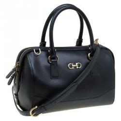 Pre Owned Salvatore Ferragamo Black Leather Bowling Bag