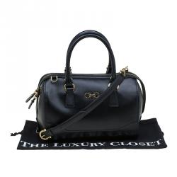 Pre Owned Salvatore Ferragamo Black Leather Bowling Bag