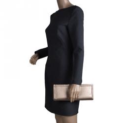 Pre Owned Salvatore Ferragamo Bronze Leather Musa Gancini Clutch