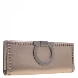 Pre Owned Salvatore Ferragamo Bronze Leather Musa Gancini Clutch