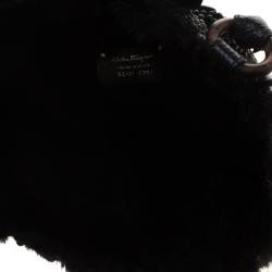 مملوكة مسبقًا حقيبة يد سالفاتوري فيراغامو بطانة فرو مع حواف جلد سحلية وخرز سوداء