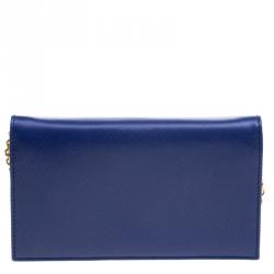 Pre Owned Salvatore Ferragamo Blue Leather Miss Vara Wallet On Chain