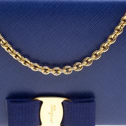 Pre Owned Salvatore Ferragamo Blue Leather Miss Vara Wallet On Chain