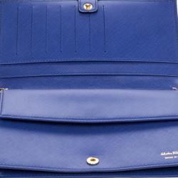 Pre Owned Salvatore Ferragamo Blue Leather Miss Vara Wallet On Chain