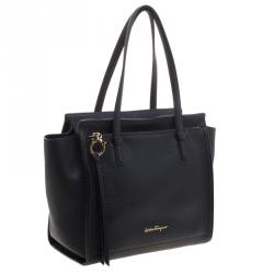 Pre Owned حقيبة يد سالفاتوري فيراغامو أمي متوسطة جلد سوداء