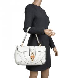 Pre Owned حقيبة كتف سالفاتوري فيراغامو أيقونة بامبو جلد بيضاء