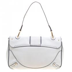 Pre Owned حقيبة كتف سالفاتوري فيراغامو أيقونة بامبو جلد بيضاء