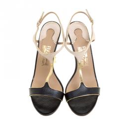 Salvatore Ferragamo Tricolor Reptile Embossed Leather And Suede Monroe T-Strap Sandals Size 40.5