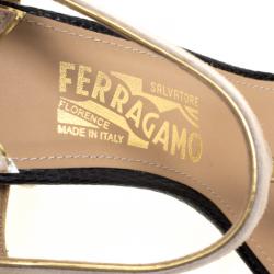 Salvatore Ferragamo Tricolor Reptile Embossed Leather And Suede Monroe T-Strap Sandals Size 40.5