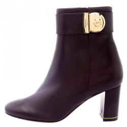 Pre Owned Salvatore Ferragamo Burgundy Leather Fiamma Ankle Boots Size 37