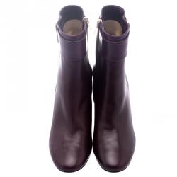 Pre Owned Salvatore Ferragamo Burgundy Leather Fiamma Ankle Boots Size 37