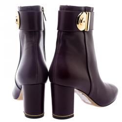 Pre Owned Salvatore Ferragamo Burgundy Leather Fiamma Ankle Boots Size 37