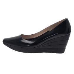 Pre Owned Salvatore Ferragamo Black Leather My Wings 55 Wedge Pumps Size 39