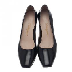 Pre Owned Salvatore Ferragamo Black Leather My Wings 55 Wedge Pumps Size 39