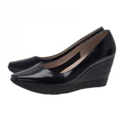 Pre Owned Salvatore Ferragamo Black Leather My Wings 55 Wedge Pumps Size 39