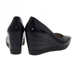 Pre Owned Salvatore Ferragamo Black Leather My Wings 55 Wedge Pumps Size 39