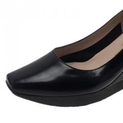 Pre Owned Salvatore Ferragamo Black Leather My Wings 55 Wedge Pumps Size 39