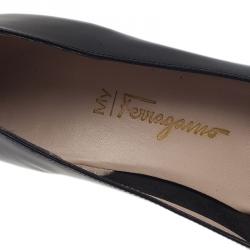 Pre Owned Salvatore Ferragamo Black Leather My Wings 55 Wedge Pumps Size 39