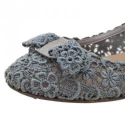 Pre Owned Salvatore Ferragamo Grey Lace Bombay Ballet Flats Size 38.5