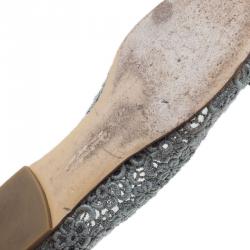 Pre Owned Salvatore Ferragamo Grey Lace Bombay Ballet Flats Size 38.5